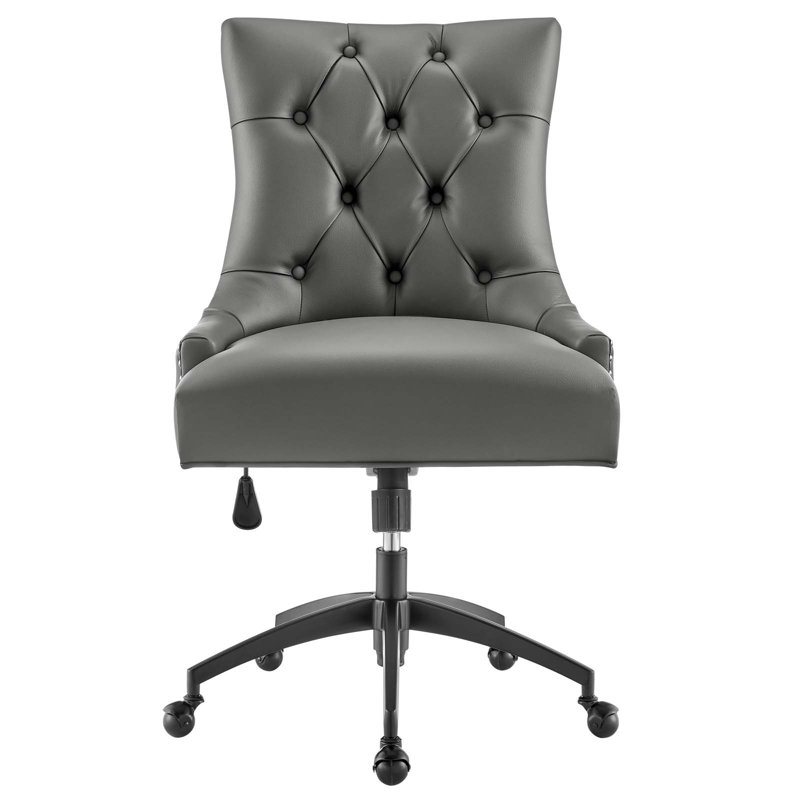 Gray Vegan Leather Tufted Swivel Office Chair