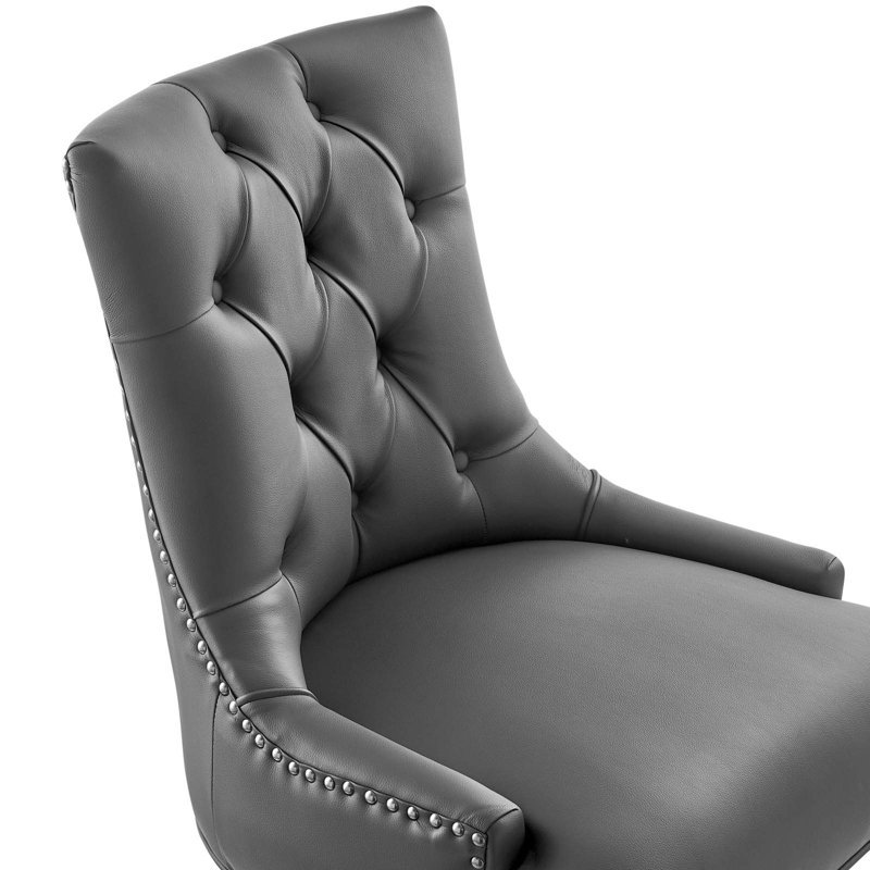 Gray Vegan Leather Tufted Swivel Office Chair