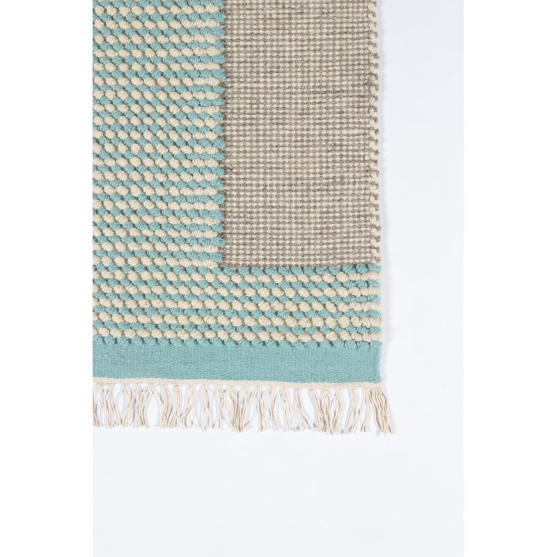 Karl Geometric Blue Wool 9' x 12' Handwoven Area Rug