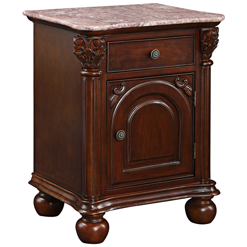 Cremona 22" Marble Top Wood End Table with Storage