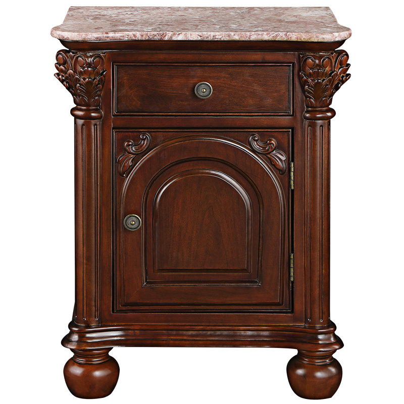 Cremona 22" Marble Top Wood End Table with Storage