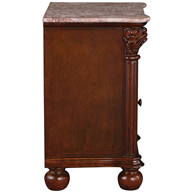 Cremona 22" Marble Top Wood End Table with Storage