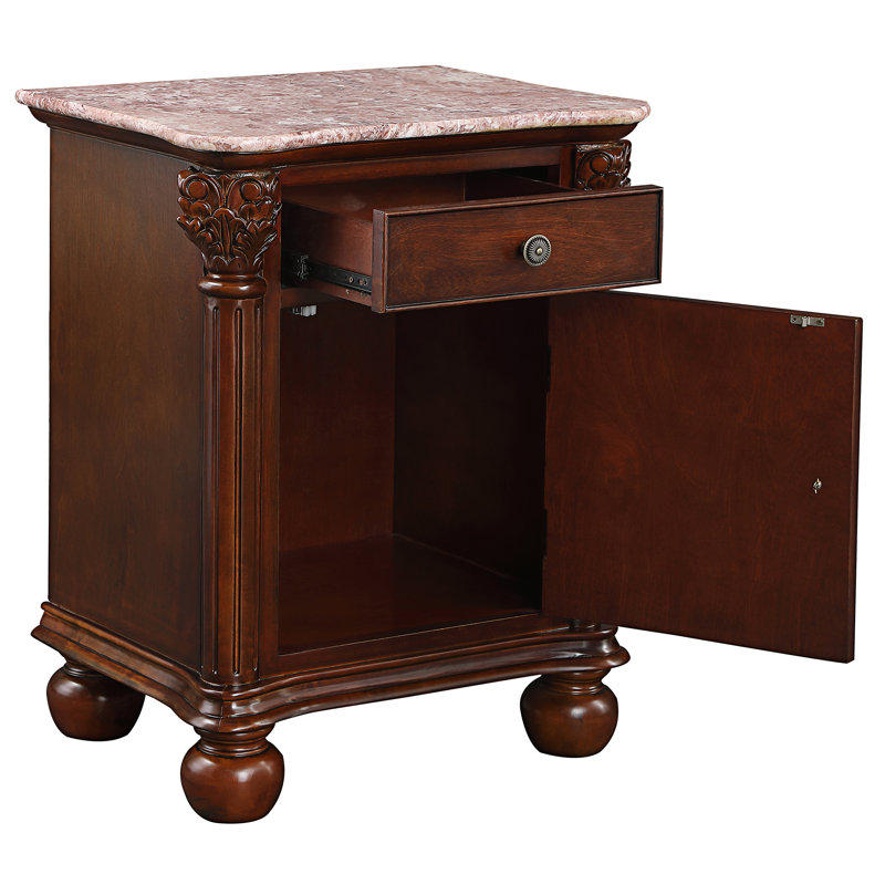 Cremona 22" Marble Top Wood End Table with Storage