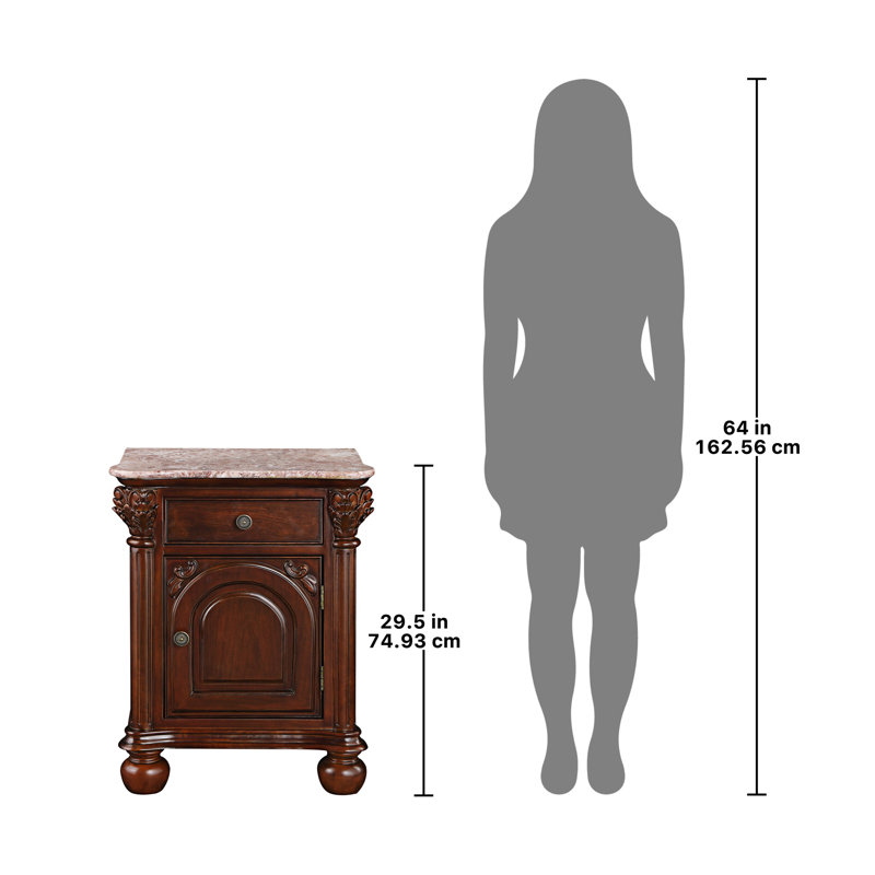 Cremona 22" Marble Top Wood End Table with Storage