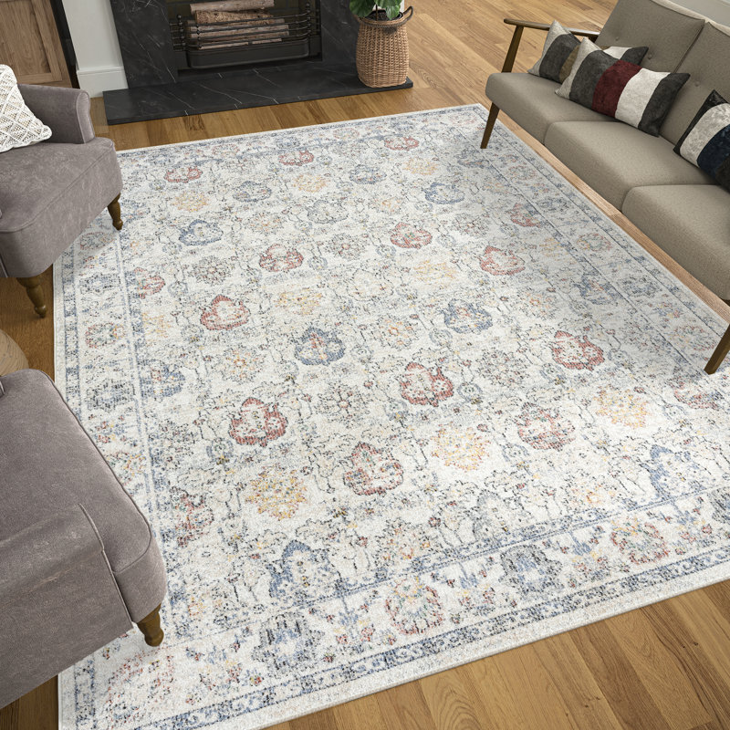 Ivory Medium Pile Oriental Synthetic Area Rug