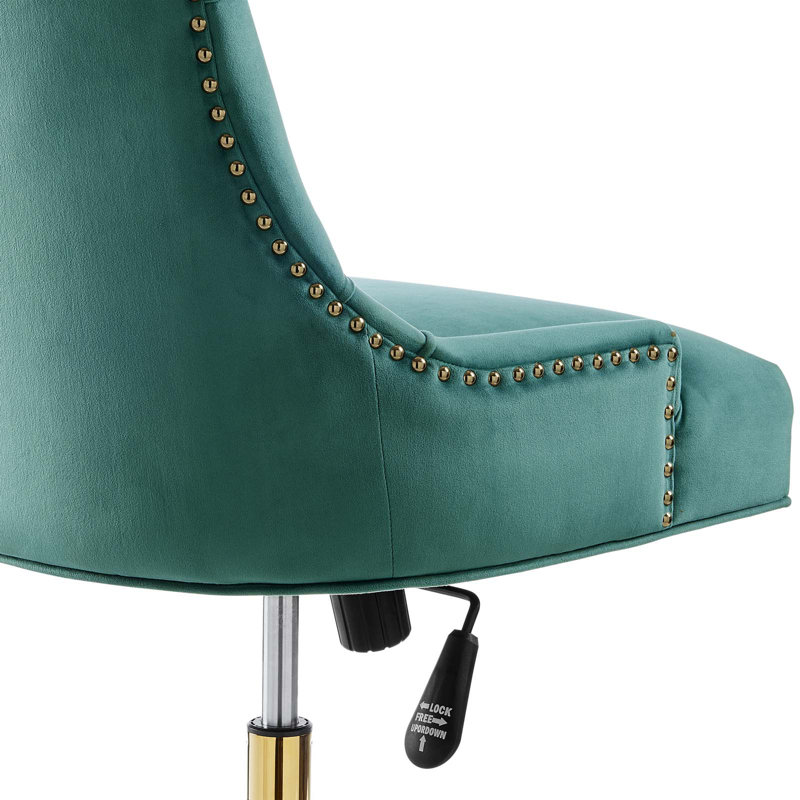 Teal Velvet Tufted Swivel Office Chair with Gold Base