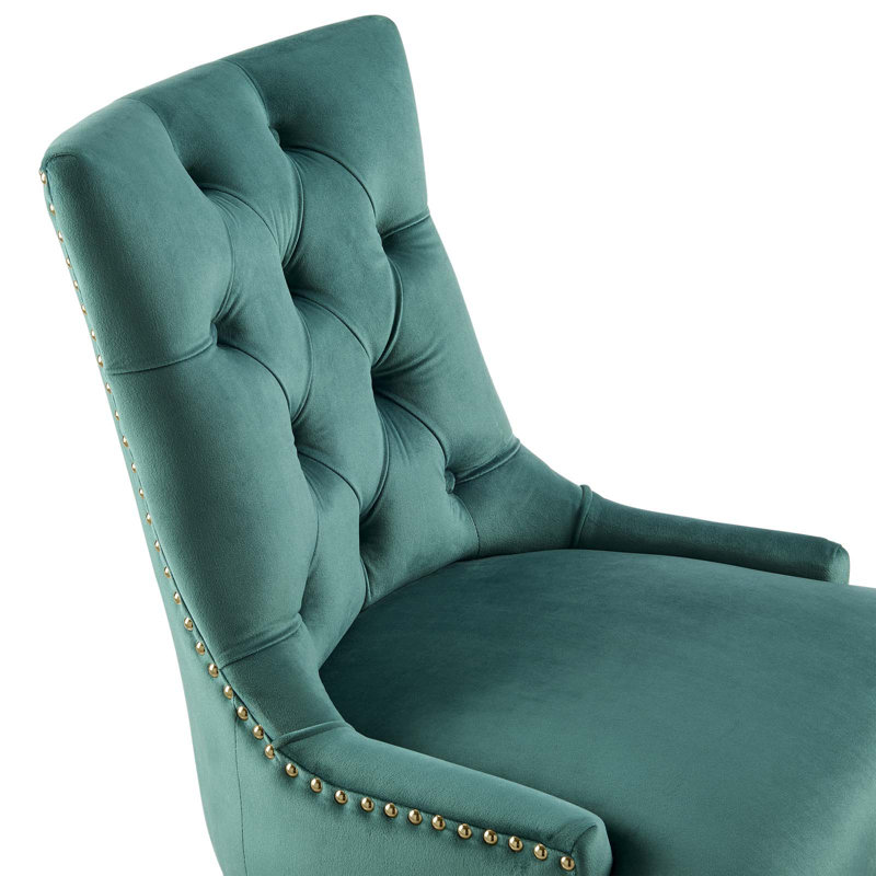 Teal Velvet Tufted Swivel Office Chair with Gold Base
