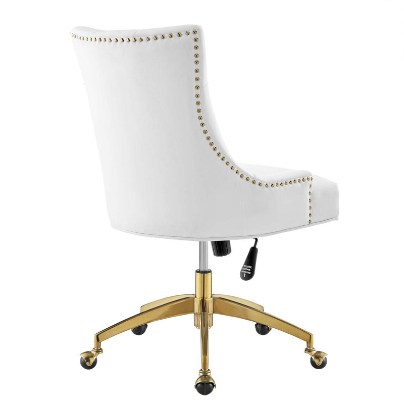 Elegant Gold and White Tufted Swivel Task Chair with Velvet Upholstery