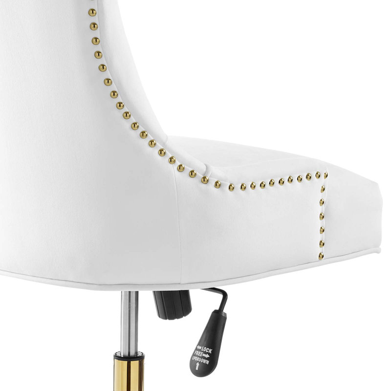 Elegant Gold and White Tufted Swivel Task Chair with Velvet Upholstery