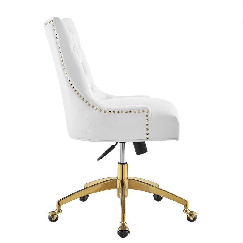 Elegant Gold and White Tufted Swivel Task Chair with Velvet Upholstery