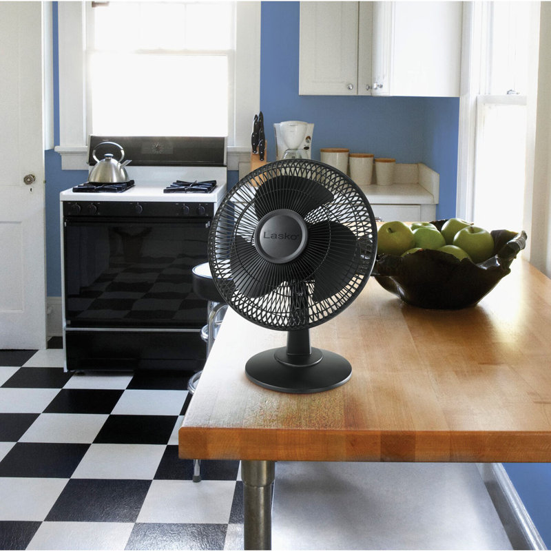 Lasko 12" Black Oscillating Desk Fan with 3 Speeds and Tilt Head