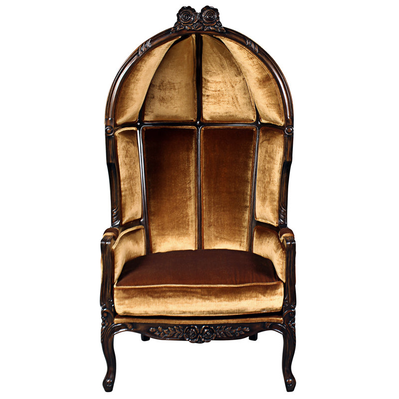 Handcrafted Walnut Finish Brown Velvet Balloon Chair