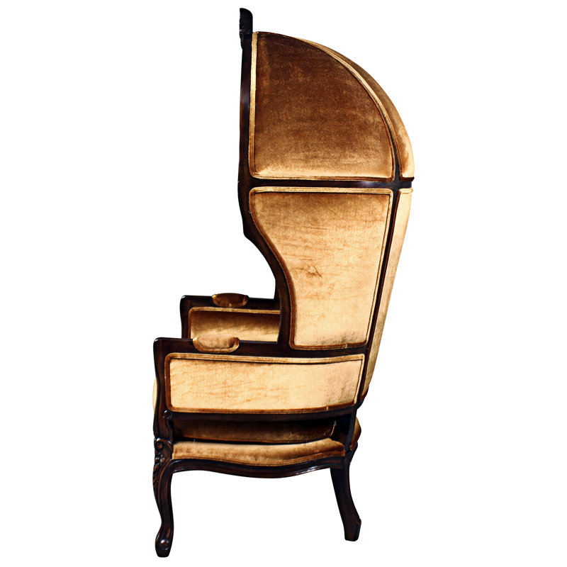 Handcrafted Walnut Finish Brown Velvet Balloon Chair
