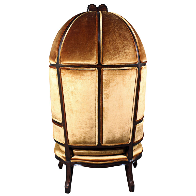 Handcrafted Walnut Finish Brown Velvet Balloon Chair