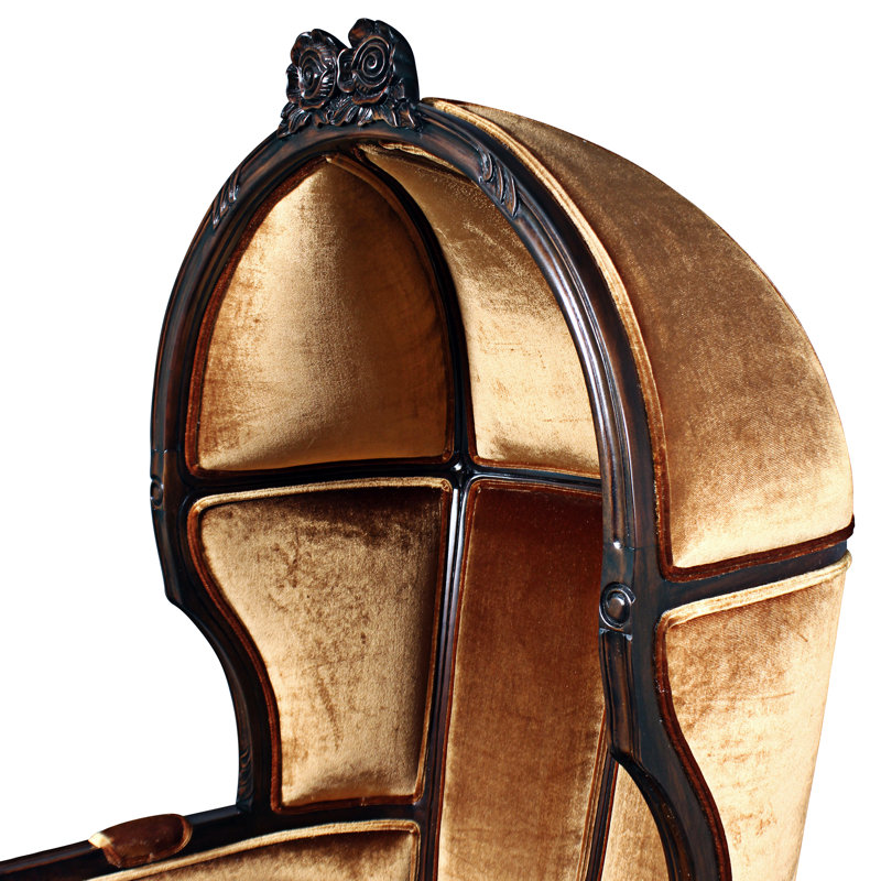 Handcrafted Walnut Finish Brown Velvet Balloon Chair