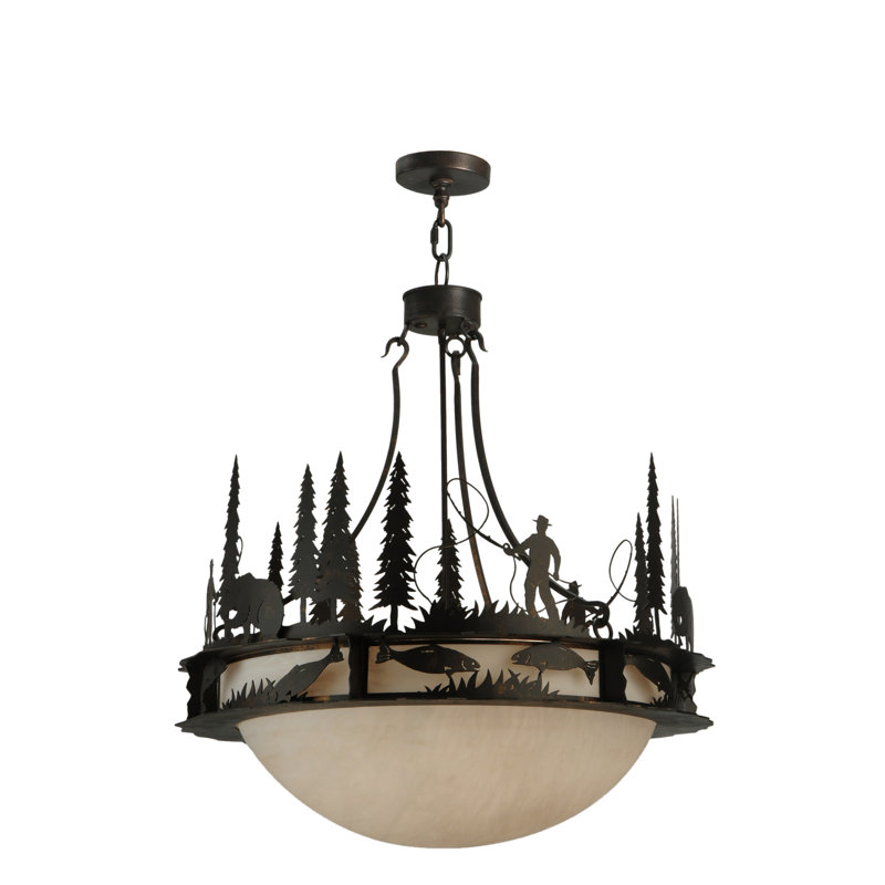 Fisherman 6-Light Copper Rust Outdoor Pendant with Glass Shade