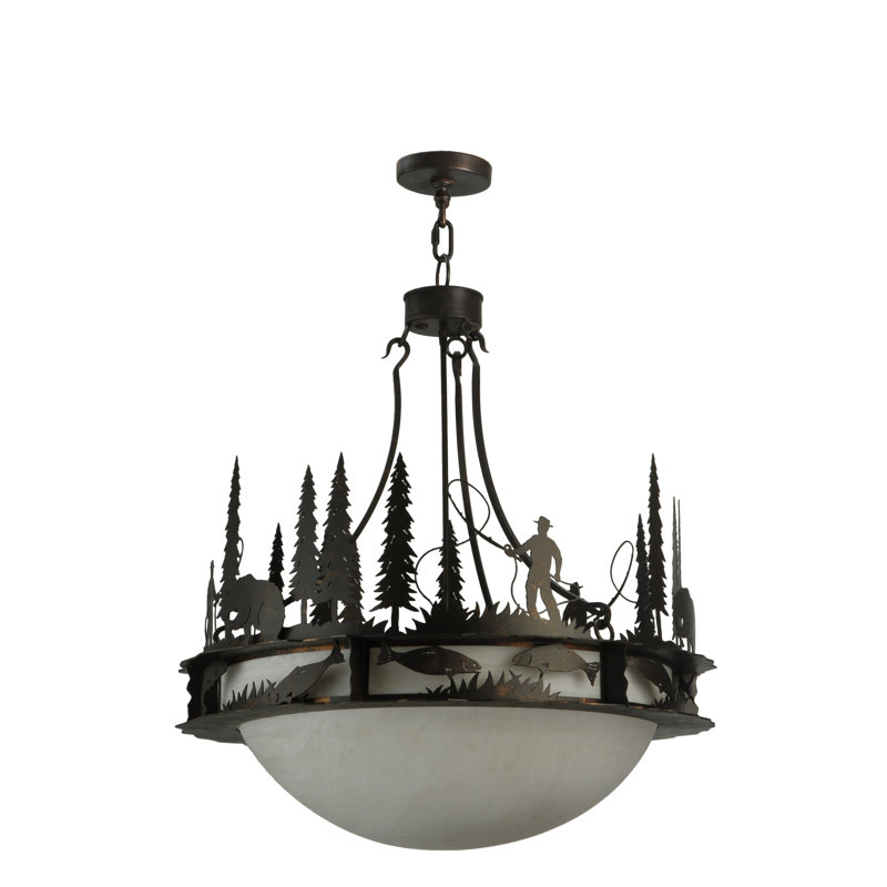 Fisherman 6-Light Copper Rust Outdoor Pendant with Glass Shade