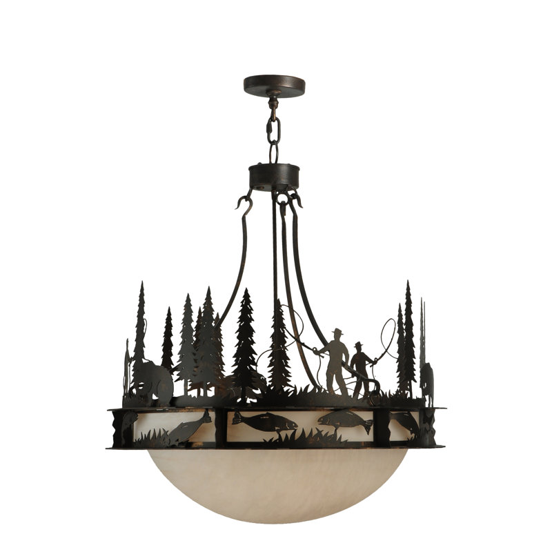 Fisherman 6-Light Copper Rust Outdoor Pendant with Glass Shade