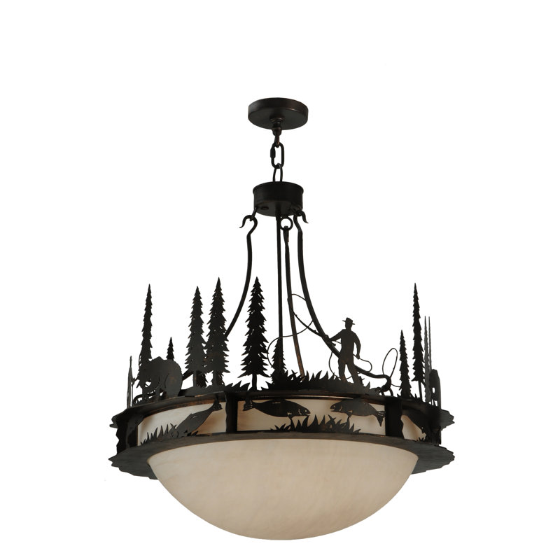 Fisherman 6-Light Copper Rust Outdoor Pendant with Glass Shade