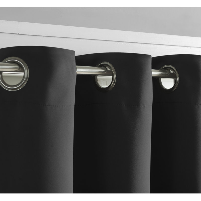Black Polyester Blackout Grommet Window Curtains Set