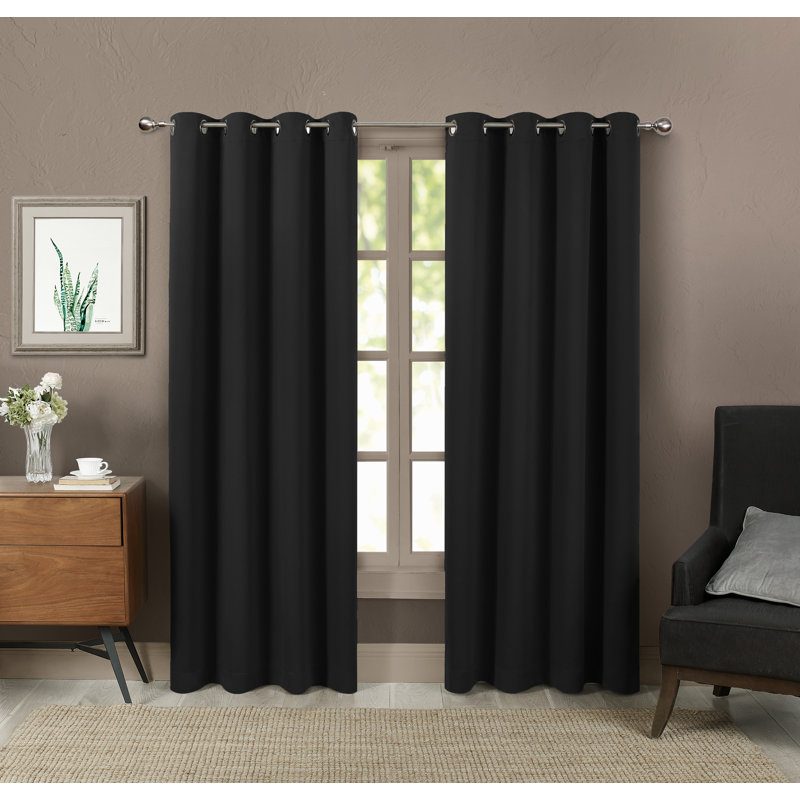 Black Polyester Blackout Grommet Window Curtains Set