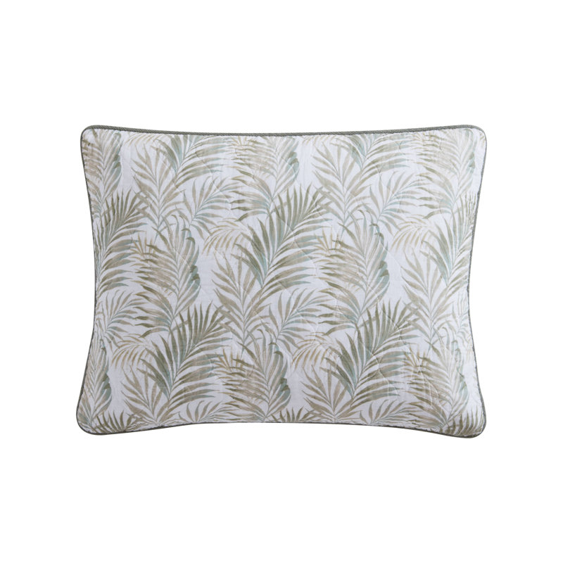 Reversible Sage Palm Motif White Cotton King Quilt Set