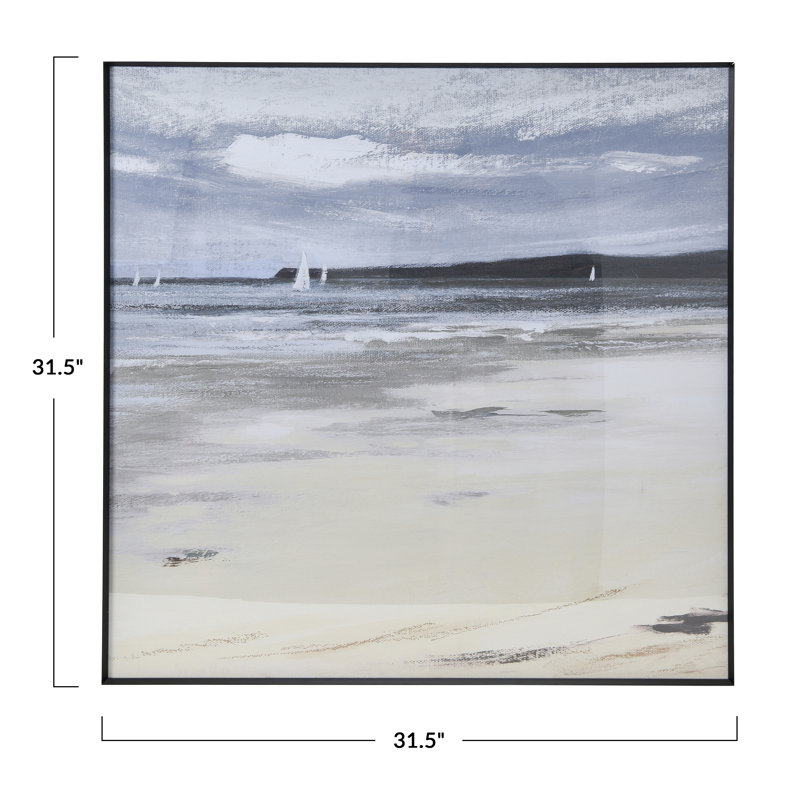 Coastal Landscape Watercolor Print in Black Metal Frame