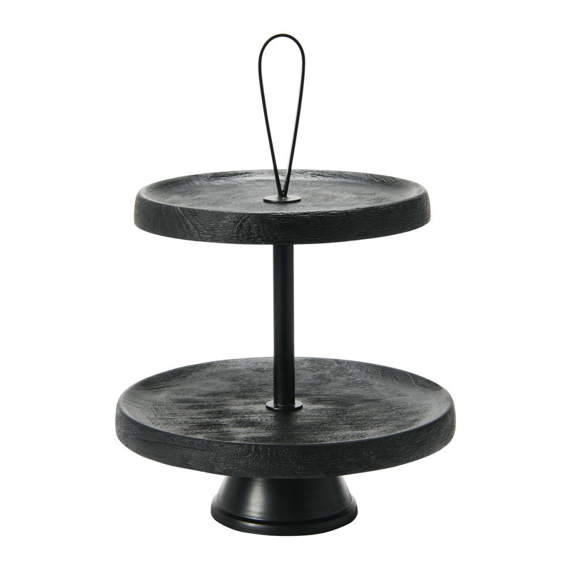 Elegant Black Mango Wood 2-Tiered Cake and Dessert Stand