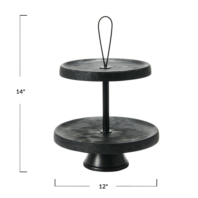 Elegant Black Mango Wood 2-Tiered Cake and Dessert Stand