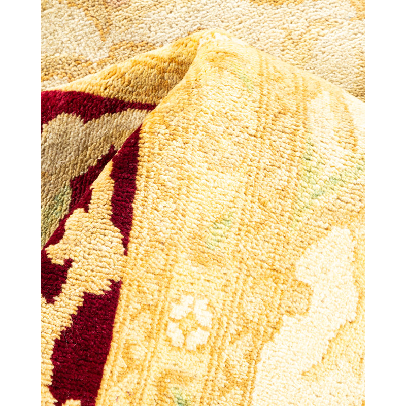 Ivory and Red Hand-Knotted Wool Oriental 8' x 10' Rug
