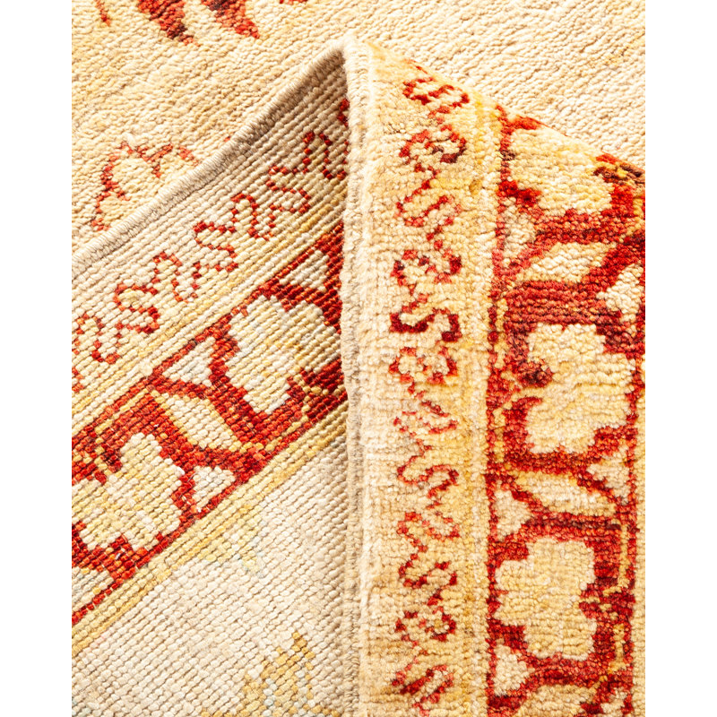 Elegant Ivory Hand-Knotted Wool Area Rug 8' x 10'