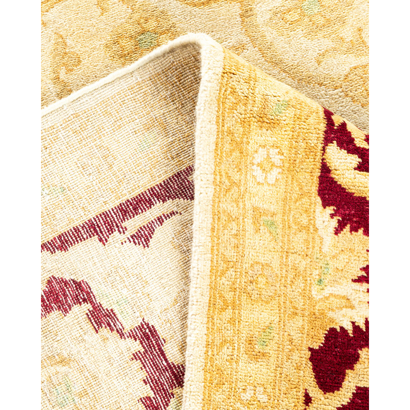 Ivory and Red Hand-Knotted Wool Oriental 8' x 10' Rug