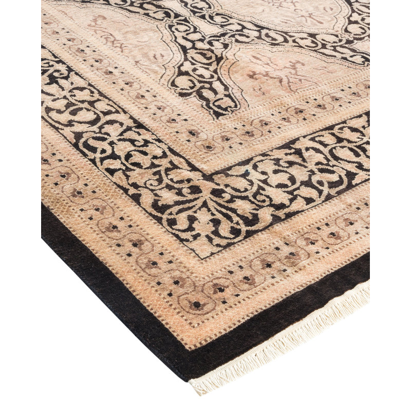 Mogul Timeless Elegance Hand-Knotted Black Wool Area Rug, 6'2" x 8'8"