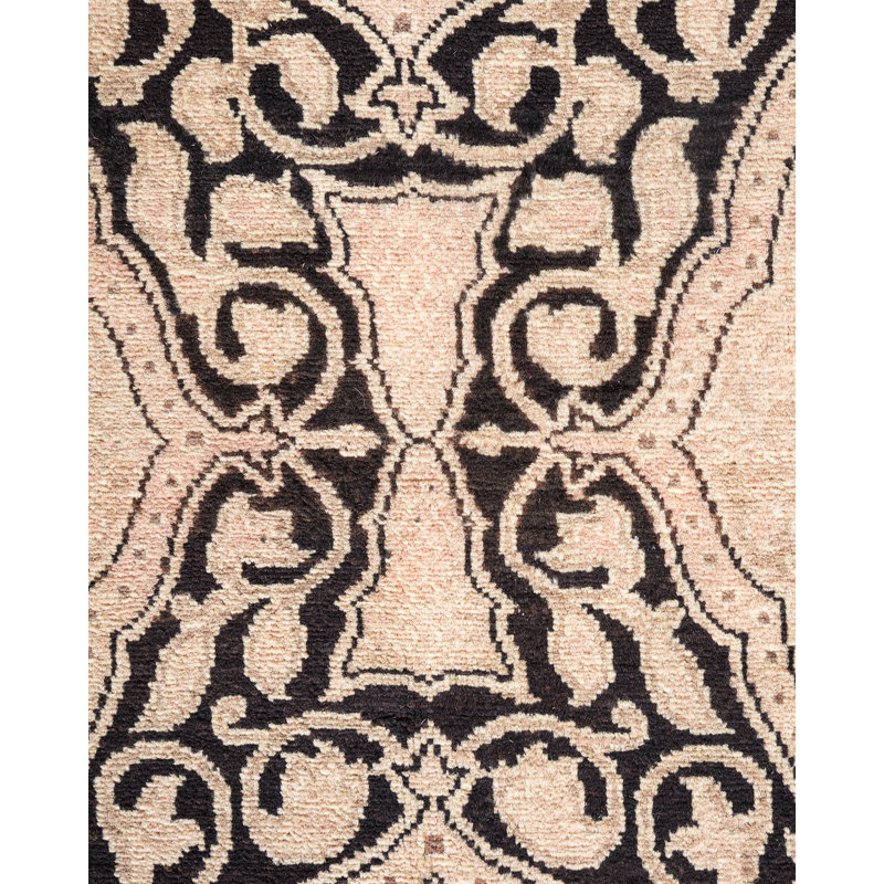 Mogul Timeless Elegance Hand-Knotted Black Wool Area Rug, 6'2" x 8'8"