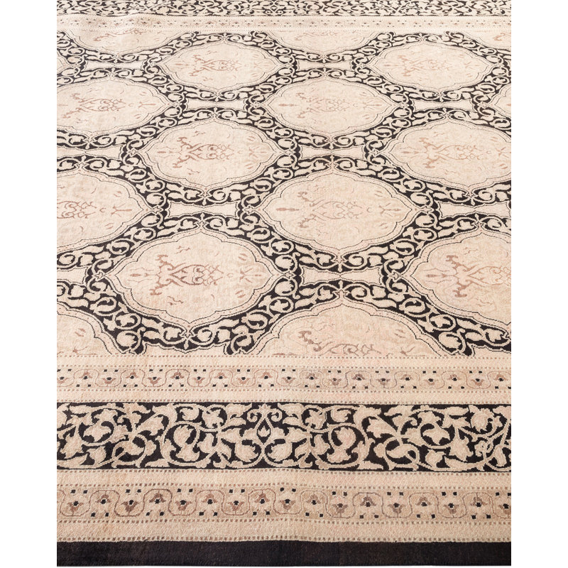 Mogul Timeless Elegance Hand-Knotted Black Wool Area Rug, 6'2" x 8'8"