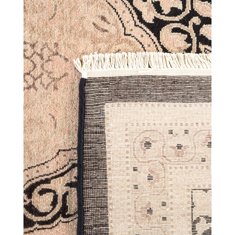 Mogul Timeless Elegance Hand-Knotted Black Wool Area Rug, 6'2" x 8'8"