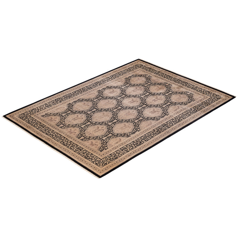 Mogul Timeless Elegance Hand-Knotted Black Wool Area Rug, 6'2" x 8'8"