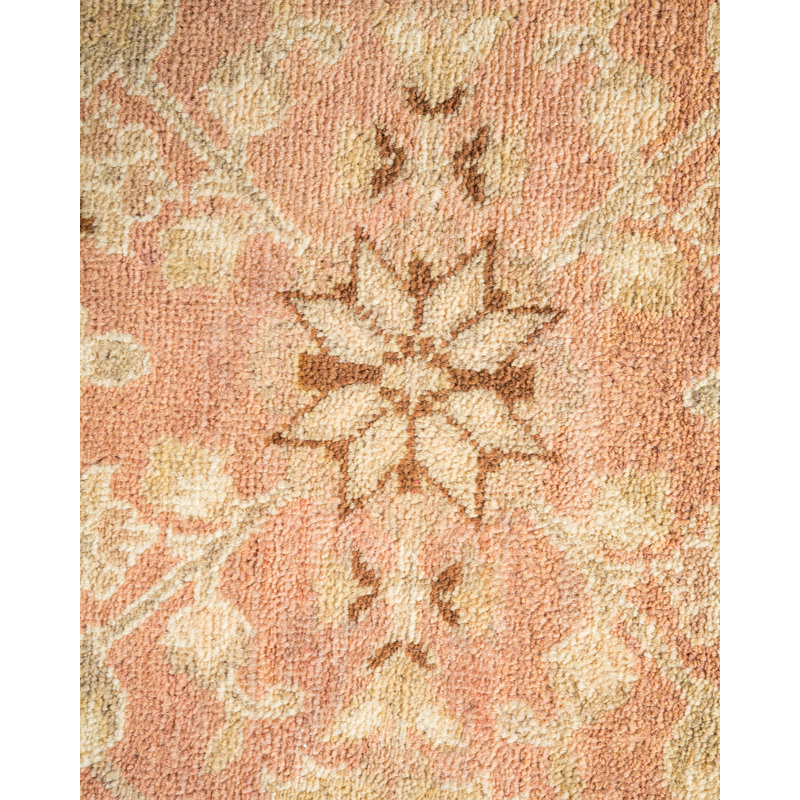 Handmade Beige and Pink Floral Wool Area Rug