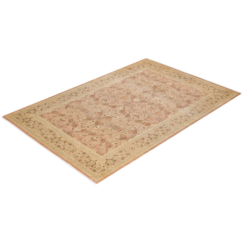 Handmade Beige and Pink Floral Wool Area Rug
