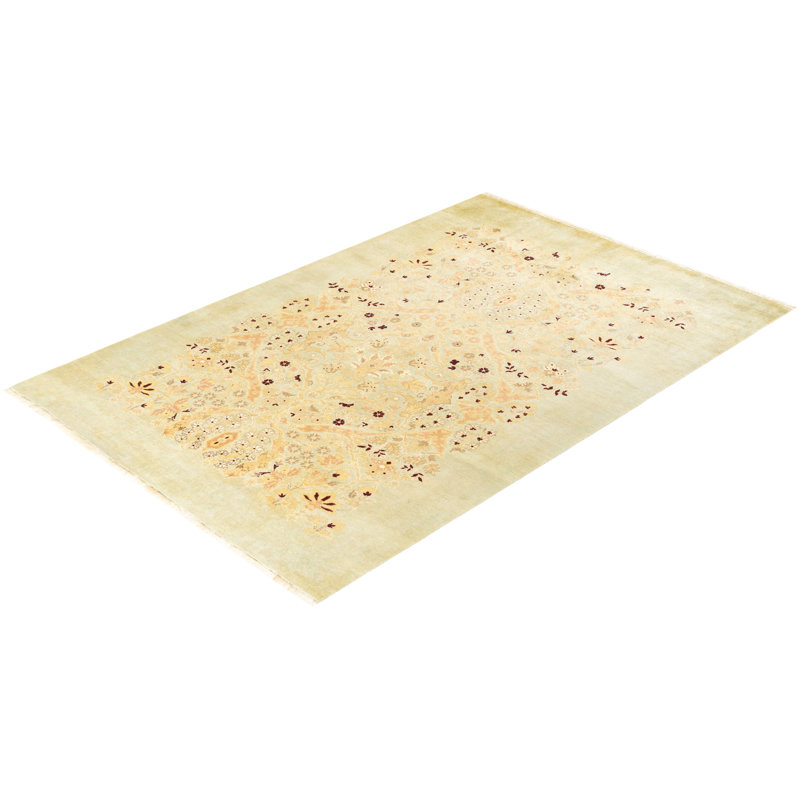 Hand-Knotted Light Blue Floral Wool Area Rug 5'10" x 9'1"