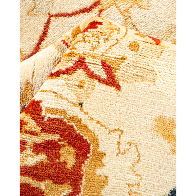 Hand-Knotted Ivory and Red Wool Floral 8' x 10' Area Rug