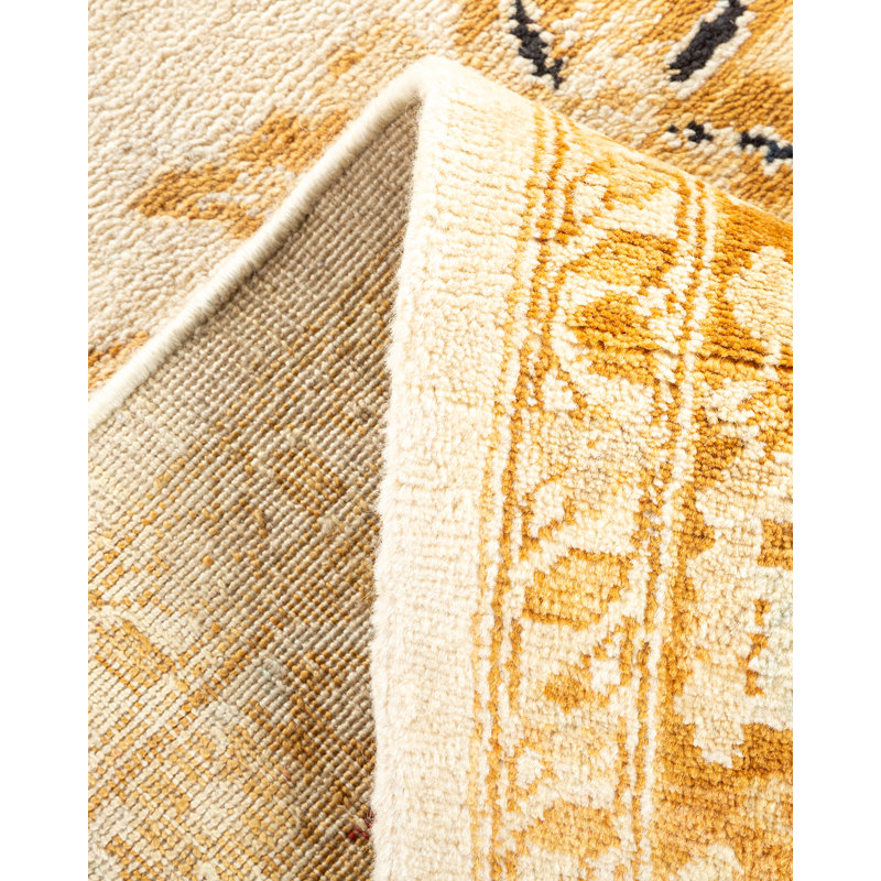 Hand-Knotted Ivory and Red Wool Floral 8' x 10' Area Rug