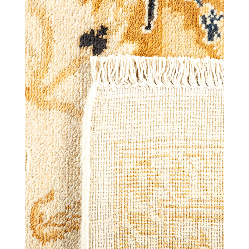 Hand-Knotted Ivory and Red Wool Floral 8' x 10' Area Rug