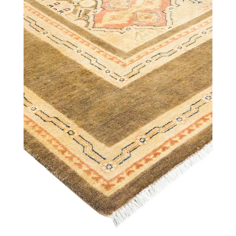 Hand-Knotted Geometric Wool Area Rug 8' x 10' Beige & Brown