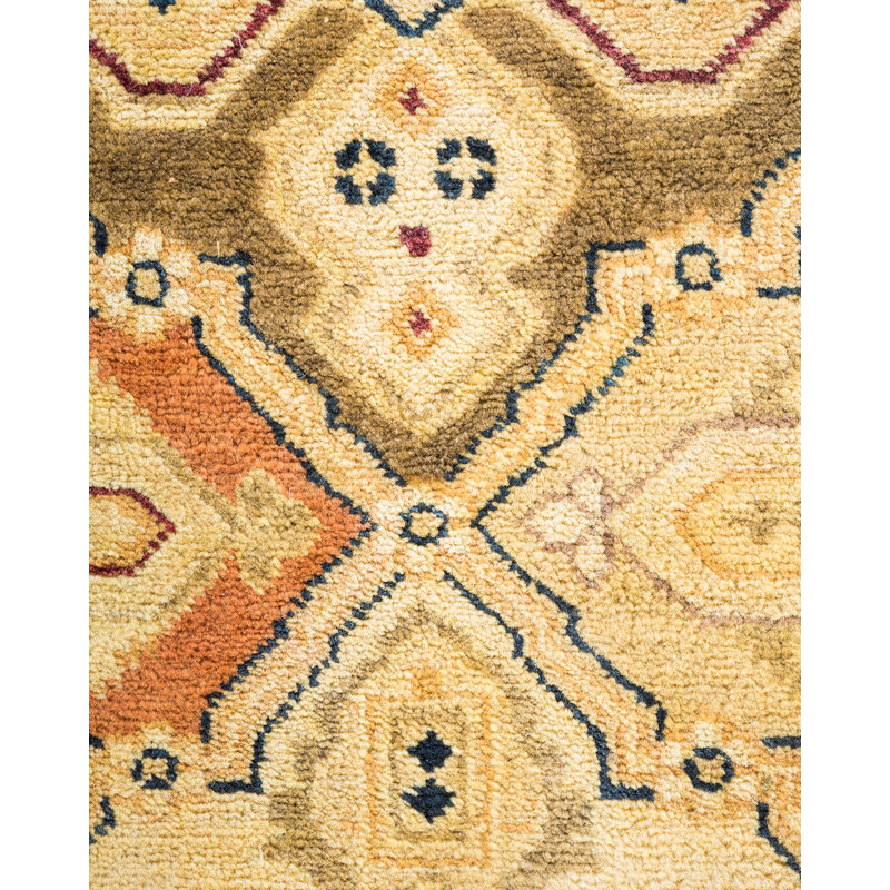 Hand-Knotted Geometric Wool Area Rug 8' x 10' Beige & Brown