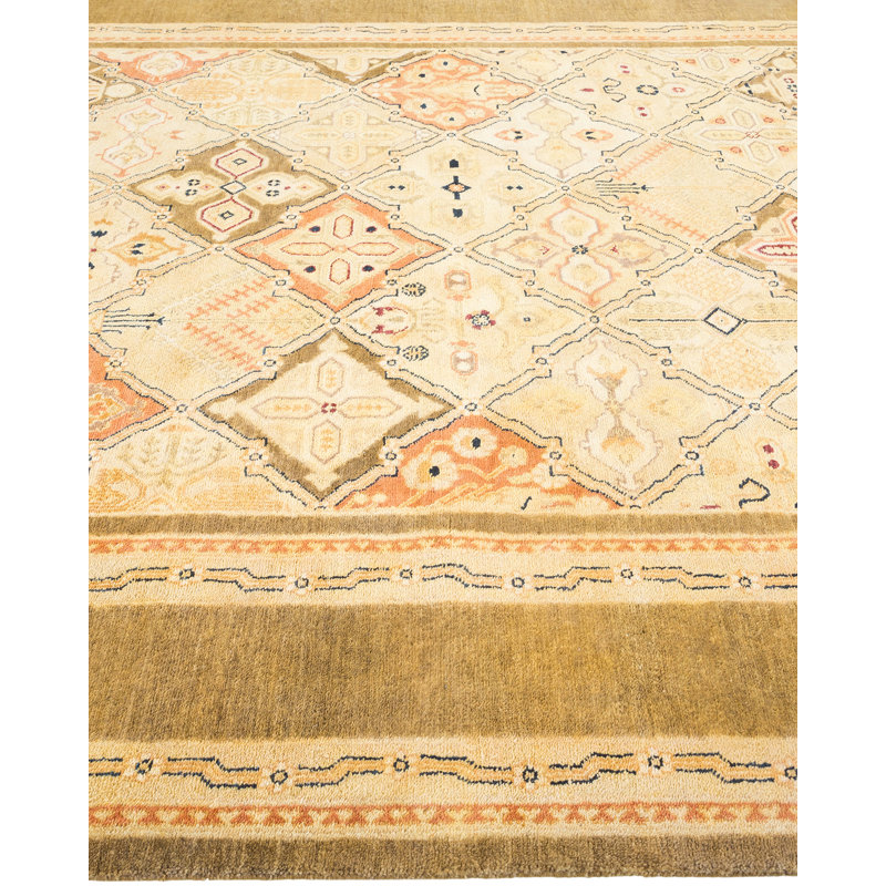 Hand-Knotted Geometric Wool Area Rug 8' x 10' Beige & Brown