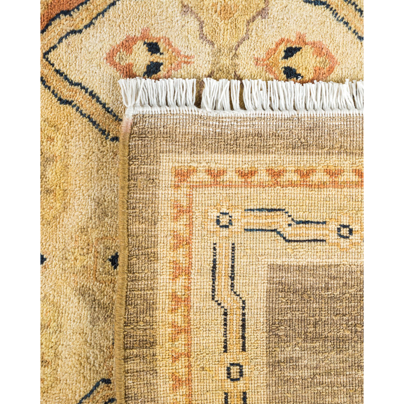 Hand-Knotted Geometric Wool Area Rug 8' x 10' Beige & Brown