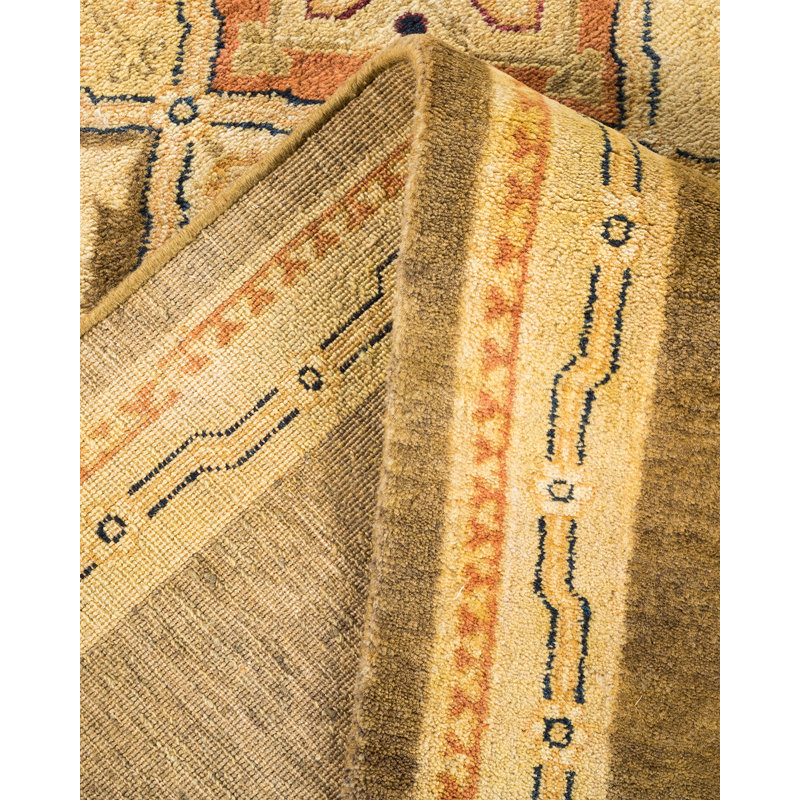 Hand-Knotted Geometric Wool Area Rug 8' x 10' Beige & Brown
