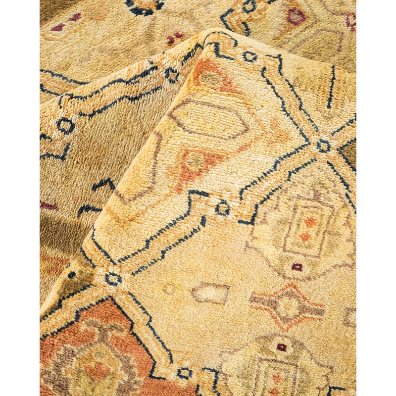 Hand-Knotted Geometric Wool Area Rug 8' x 10' Beige & Brown