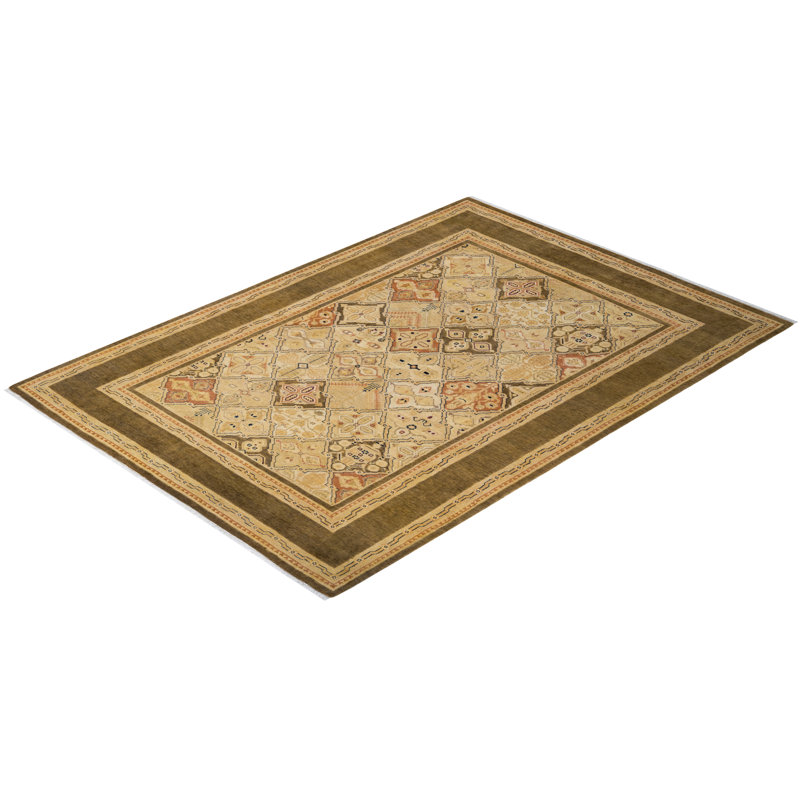 Hand-Knotted Geometric Wool Area Rug 8' x 10' Beige & Brown